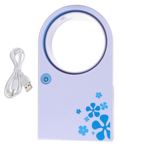 Water & Wood Mini Portable Bladeless Fan No Leaf Air Conditioner w/ USB Cable Desktop Blue N2