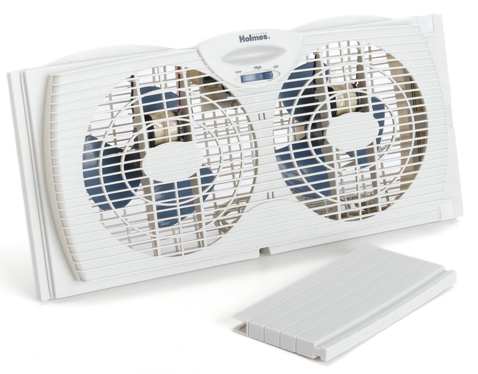 Holmes Twin Window Fan Reversible Dual Blade Exhaust Adjustable Portable Fans, Slim design allows for use with... N3