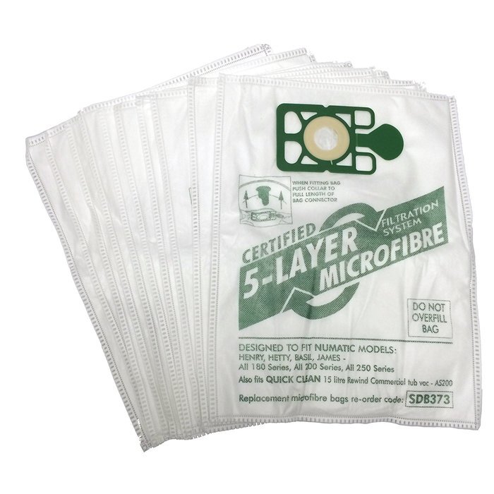 10 Pack of Microfiber Vacuum Dust Bags Designed to Fit Numatic Henry Hetty Basil James