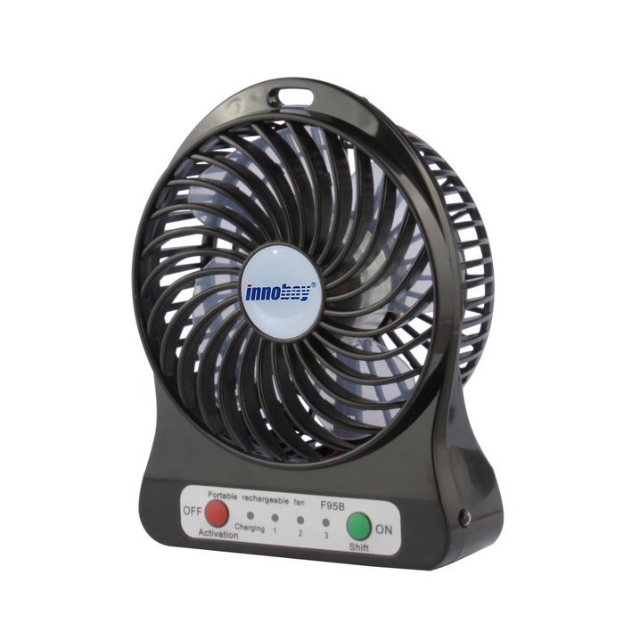 innobay 4-inch Personal Battery Operated Fan Rechargeable with LED Light, Quiet (Black) N16