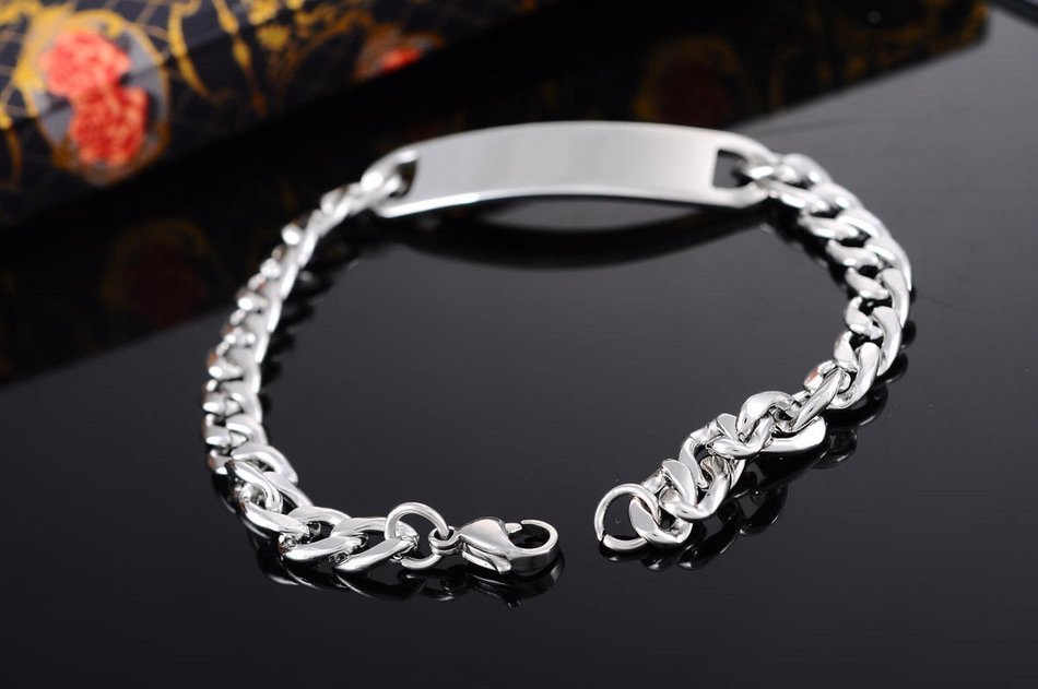 1PC Stainless Steel Silver Tone Cuban Curb Chain ID Bracelet 20cm N2