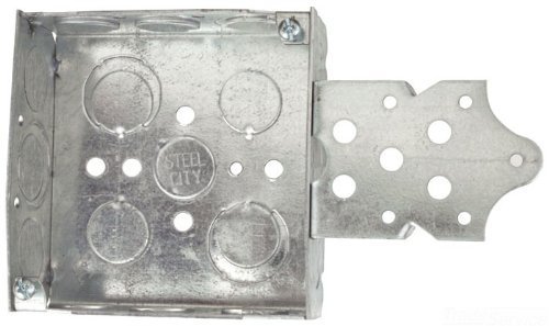 Steel City 52151B1234 Pre-Galvanized Steel Square Box with a B-Bracket and 1/2-Inch and 3/4-Inch Knockouts by...