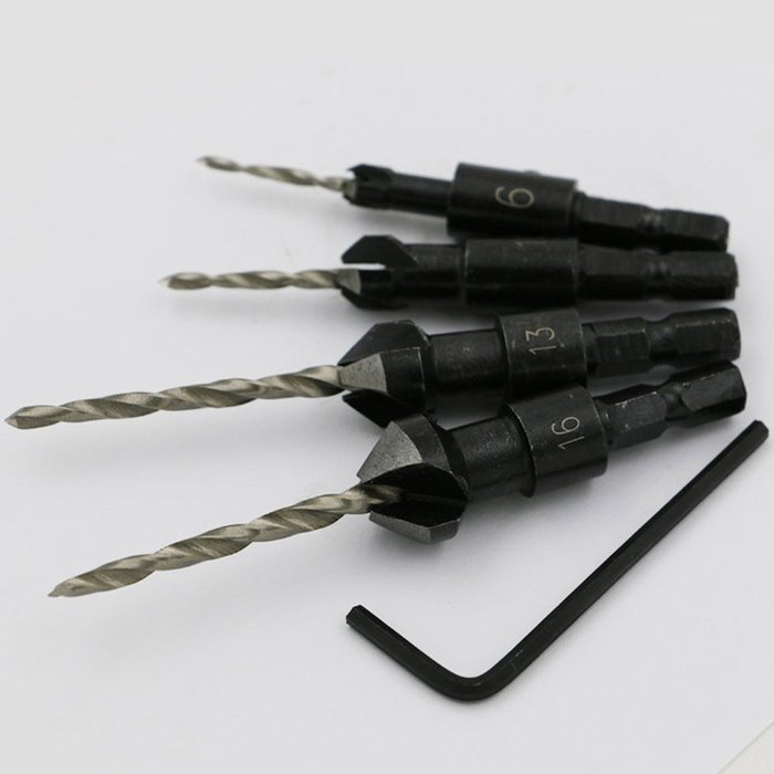 MuLuo 4pcs Countersink Drill Bit Quick Change Hex Shank Screw Tool #6 #10 #13 #16 N2