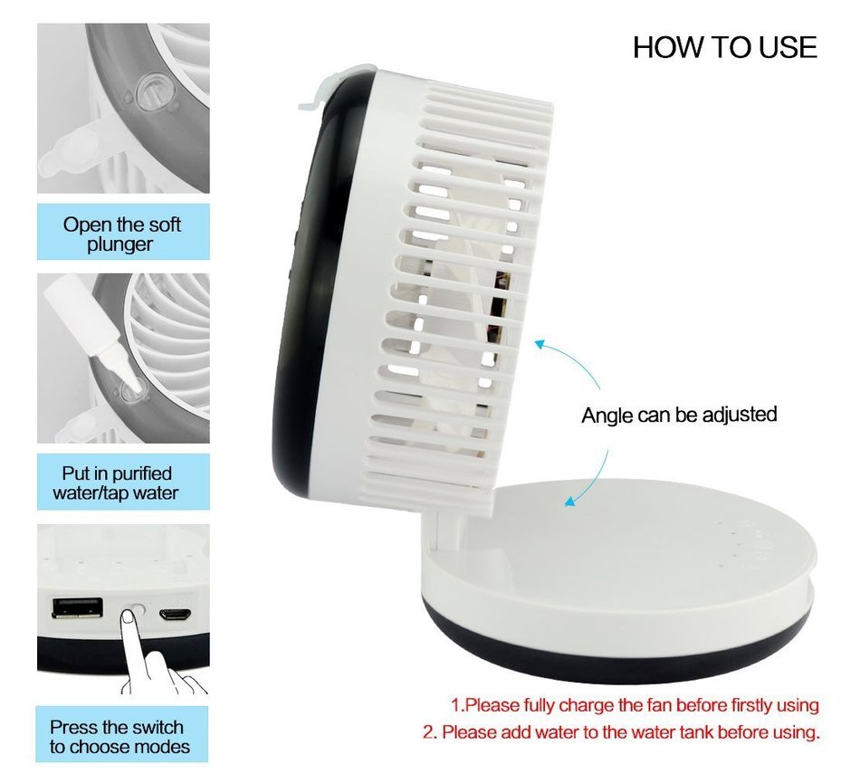 Topwell Humidifier Fan USB Mini Cooling Misting Fan Portable Water Spray Fan Rechargeable Humidifier Personal... N13