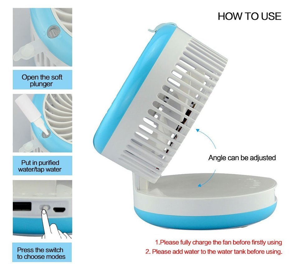Topwell Humidifier Fan USB Mini Cooling Misting Fan Portable Water Spray Fan Rechargeable Humidifier Personal... N16