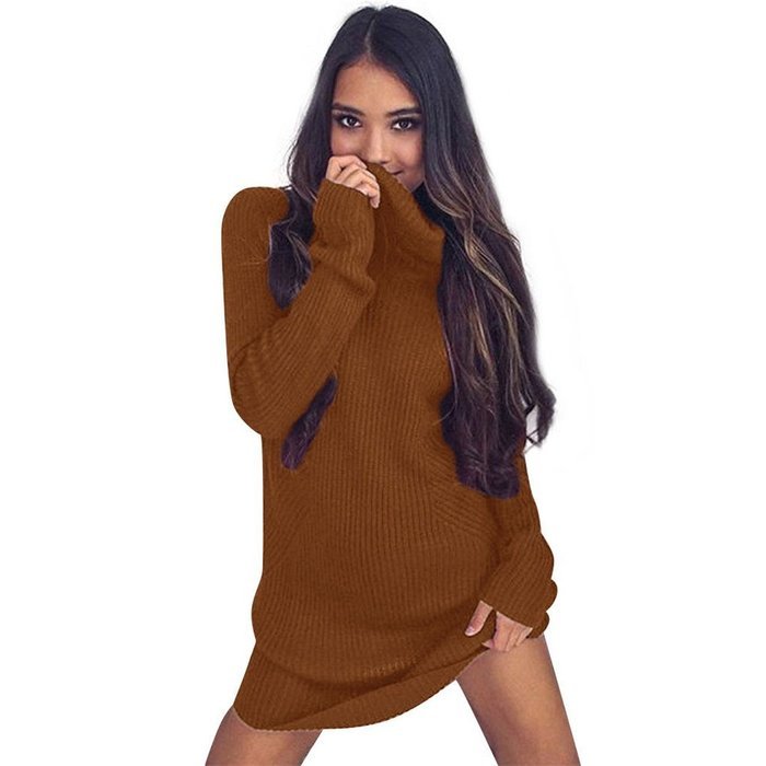 Women Dress,Haoricu Fall Womens Casual Long Sleeve High-collar Solid Jumper Turtleneck Sweater Dress Skirt Coat... N14