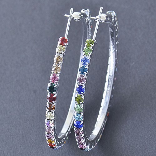 Stunning 925 Silver Plated Rainbow Swarovski Crystal Womens Hoop Earrings N2