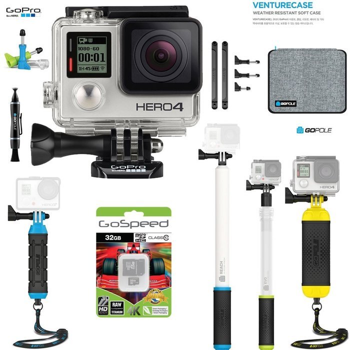 GoPro Hero4 Hero 4 12MP Full HD 4K 30fps 1080p 120fps Built-In Wi-Fi Waterproof Wearable Camera Black Adventure... N148