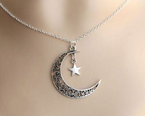 Pendant Moon Charm Necklace Choker Silver Star Chain Jewelry Plated Crescent N5