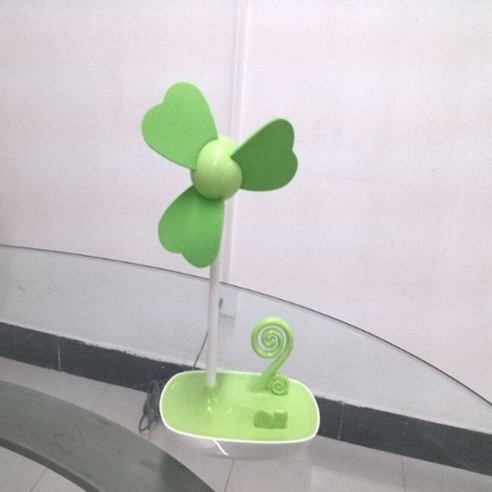 Glovion Four-leaf Clover EVA Soft Blade USB Mini Desktop Fan with Phone Holder and Ac Adapter (Pink) N13