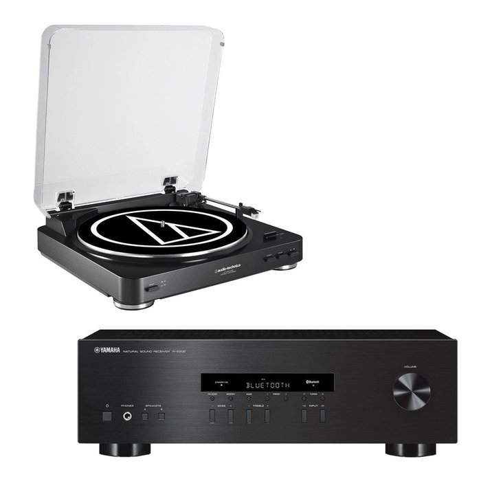 Yamaha R-S202 Bluetooth Stereo Receiver with Audio Technica AT-LP60-USB USB & Analog Stereo Turntable (Black) N3