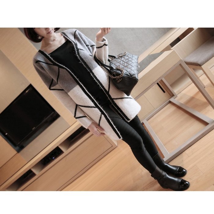 Spritech(TM) Women's Long Sleeve Cloak Cardigan Loose Sweater Knitting Cardigan Coat Gray and White XL N10