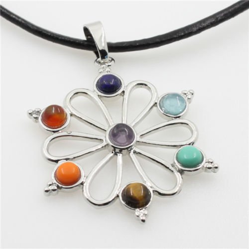 Natural Gemstones Healing Reiki 7 Chakra Moon Cross Charm Beads Pendant Necklace N21