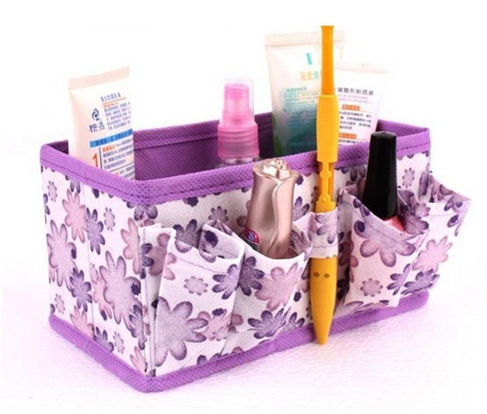 Bolayu Makeup Cosmetic Storage Box Bag Bright Organizer Foldable Stationary Container (Purple) N4