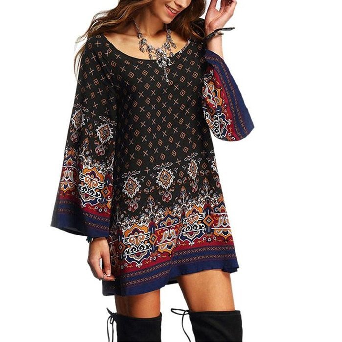 Women Dress,Haoricu Women's Long Sleeve Vintage Party Beach Dress Casual Vestidos N7