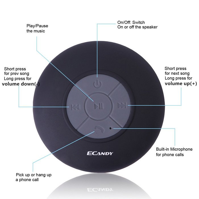 Ecandy Waterproof Bluetooth Shower Speaker, Wireless And Hands-free Speaker Phone With Built-in Mic And Suction...
