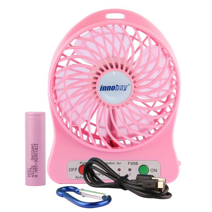 innobay 4-inch Personal Battery Operated Fan Rechargeable with LED Light, Quiet (Black) N24