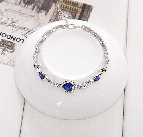 New Fashion Cute Women Blue Crystal Rhinestone Heart Charm Bangle Bracelet Gift N3