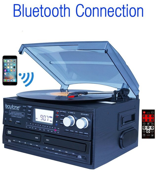 Boytone BT-29B, Bluetooth Dual CD Player and Recorder CD2 to CD1, AM/FM Radio Turntable Record Player 2 Built-in... N3