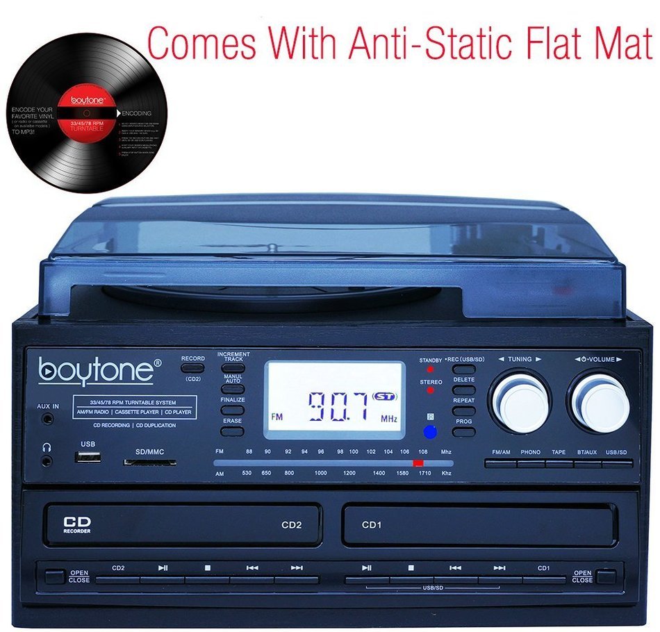 Boytone BT-29B, Bluetooth Dual CD Player and Recorder CD2 to CD1, AM/FM Radio Turntable Record Player 2 Built-in... N4