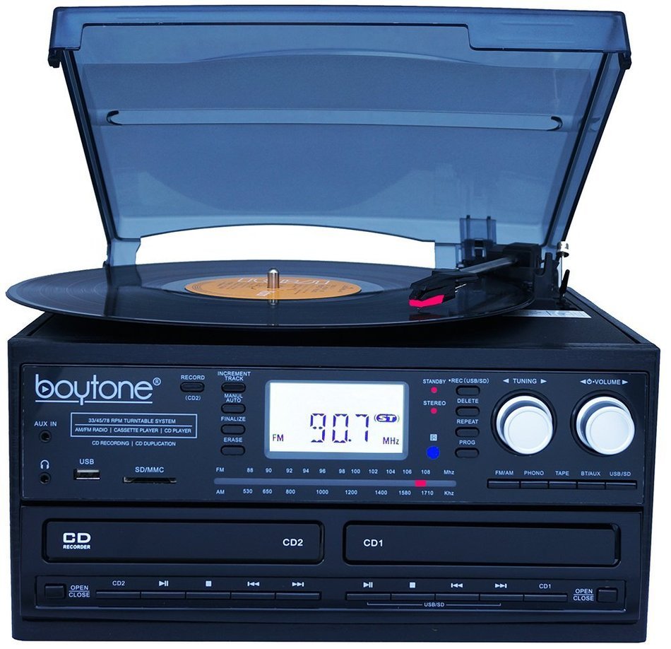 Boytone BT-29B, Bluetooth Dual CD Player and Recorder CD2 to CD1, AM/FM Radio Turntable Record Player 2 Built-in... N5