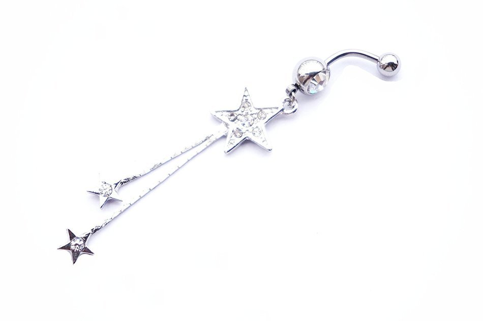 Dedegui Silver Bar tassels star Dangle14g Belly Button Navel Ring Body Piercing Jewelry