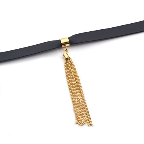 Black Leather Sexy Choker Women Statement Chain Tassel Collar Necklace Jewelry N6