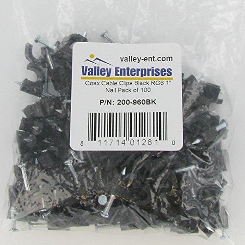 Valley Enterprises&reg; Black Plastic RG6 Single Coax Cable Clips with 1" Nail Pack of 100 N2