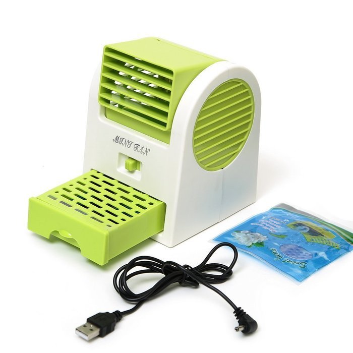 Water & Wood Adjustable Angles Scented USB Electric Air Conditioning Mini Fan Air Cooler Green N3