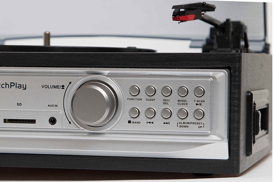 TechPlay ODC194 BK, 3-Speed Turntable & Cassett player W/SD USB, MP3 Encoding System and AM/FM Stereo Radio, with... N3