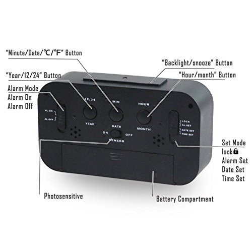 Elitek AC-8 Digital Silence LCD Alarm Clock LED Light Snooze / Backlight Digit Time Date Calendar N2
