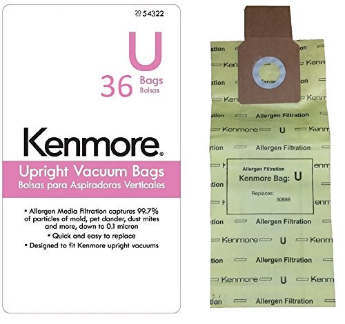 36 Kenmore Type U Allergen Filtration Vacuum Bags for Kenmore Vacuums, 54322