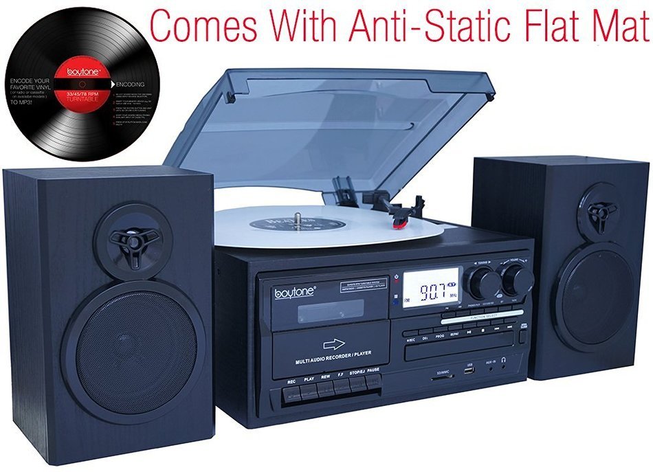 Boytone BT-28SPB, Bluetooth Classic Style Record Player Turntable with AM/FM Radio, Cassette Player, CD Player... N3