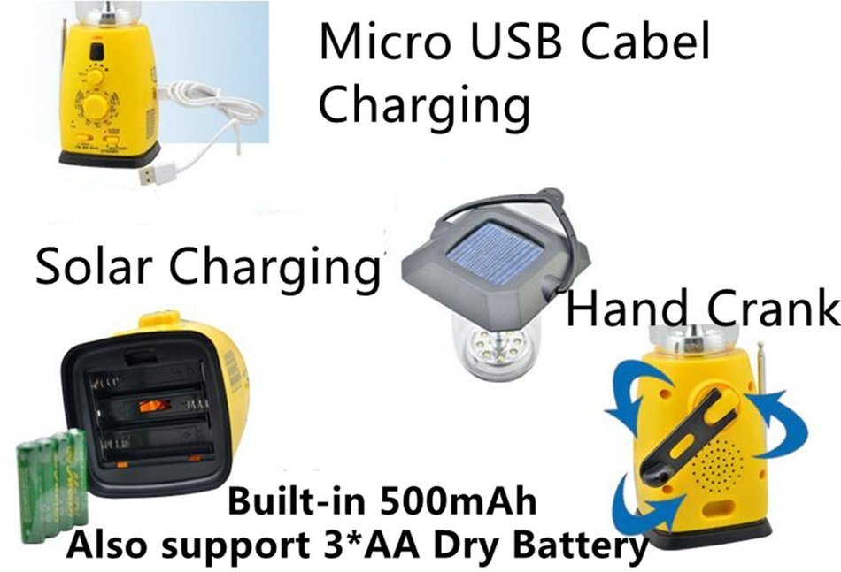 iRonsnow IS-049 Solar Hand Crank Dynamo Emergency LED Camping Lantern Flashlight with FM AM Radio, 500mAh Backup... N2