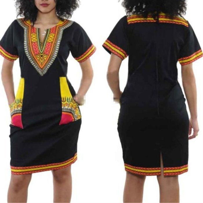 Women Dress,Haoricu Women Sexy V-collar Ethnic Style Print Casual Short Sleeve Dress N2