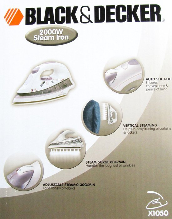 Black & Decker X1050 2200-watt Auto-Shut Off Steam Iron, 220-volt N3