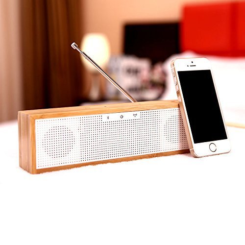 IRISTIME BamBox Bamboo Bluetooth Speaker 4.0 with LED Time Alarm Clock FM Radio (X1) N3