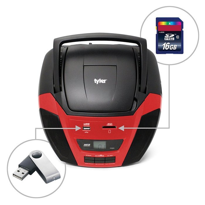 Tyler Portable Stereo MP3/CD Boombox Player TAU102-RD with Mega Bass Sound, Text Display, AM/FM Stereo, USB/SD... N4