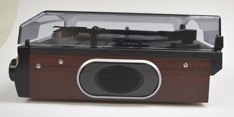 Jensen JTA-230SE 3-Speed Stereo Turntable with Built-in Speakers and Speed Adjustment, Mahagony N2
