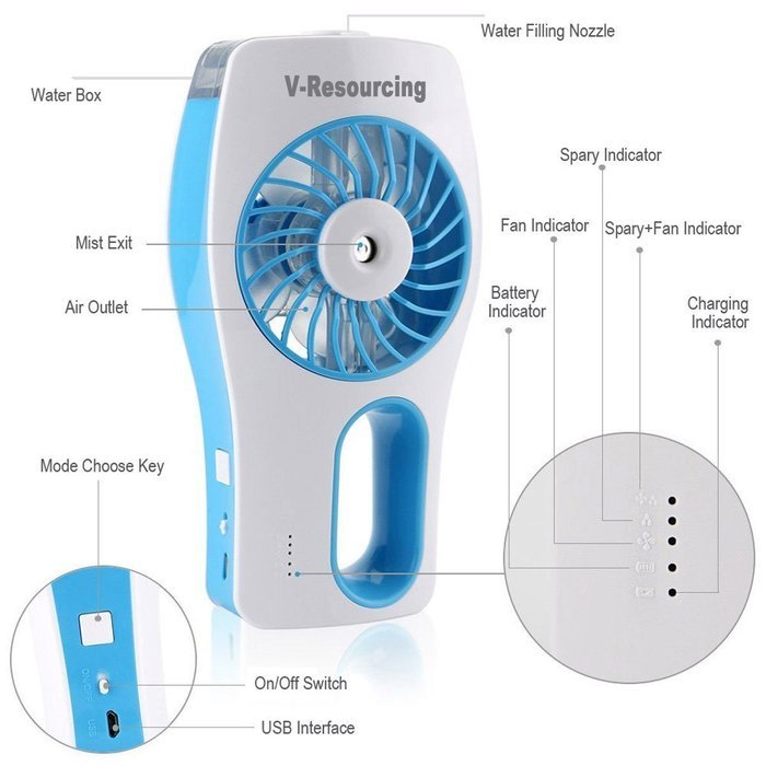 V-Resourcing Multifunction Handheld USB Mini Misting Fan,Rechargeable Portable Mini Humidifier Cooling Fan for... N11