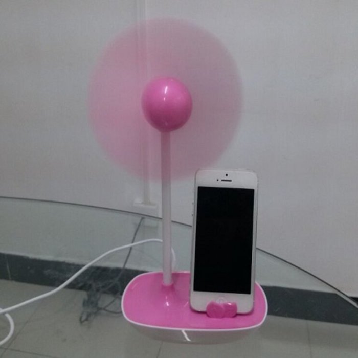 Glovion Four-leaf Clover EVA Soft Blade USB Mini Desktop Fan with Phone Holder and Ac Adapter (Pink) N16
