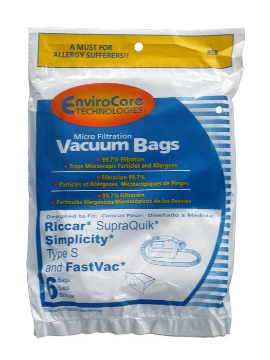 6 Allergen Bags for Riccar, Simplicity Type S, Eureka W, Fast Vac, GE, Compact Canister Hand Held Vacuum Cleaner...