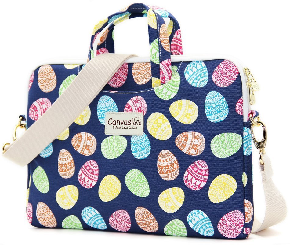 Canvaslove Black Easter Egg Patten Canvas Laptop Shoulder Bag 11 Inch 12 Inch 13 Inch Laptop Messenger Bag 13.3... N19