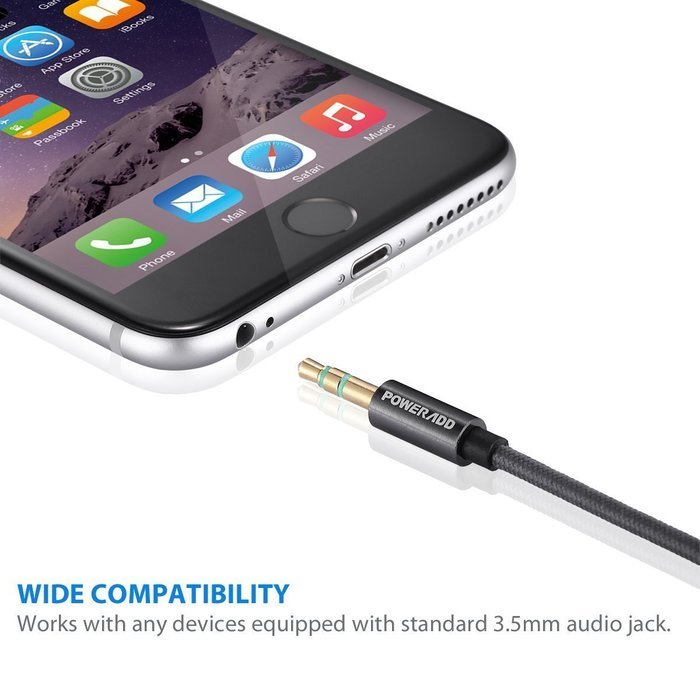 Poweradd Nylon Braided Stereo Audio Cable (3.3ft / 1m) Gold Plated Tangle-Free 3.5mm Male to Male AUX Cable for... N4