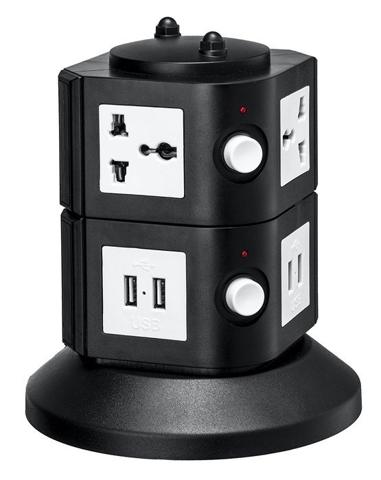 Universal Power Tower 4 Outlets + 8 USB - 100v / 220v/250v and 2550 Watts Surge Protector - With Circuit Breaker...