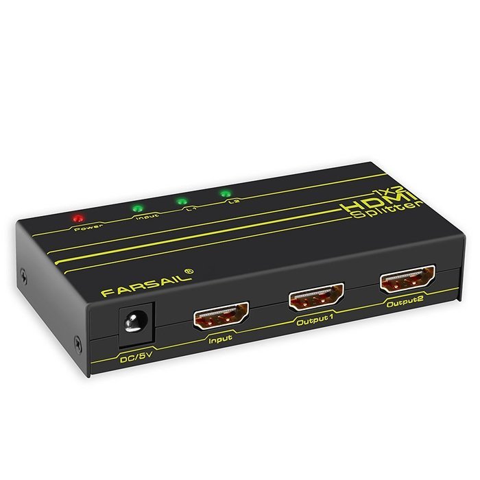 FarSail 1 to 2 HDMI Splitter Powered Amplified Signal Distributor Support 4K 2160p N2
