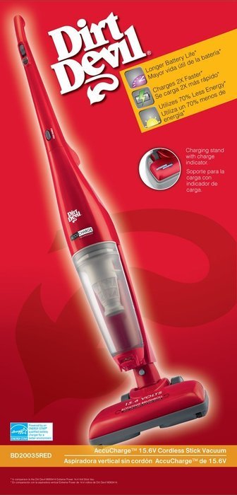 Dirt Devil Accucharge 15.6V Cordless Bagless Stick Vacuum, BD20035RED N2
