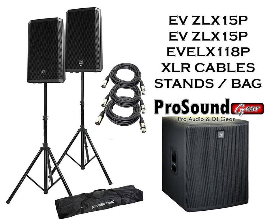 Electro-Voice ZLX-15P 15" 2-Way Powered Loudspeaker (Pair) / (1) ZLX118P Subwoofer / (2) Xlr to Xlr Cables 20ft...