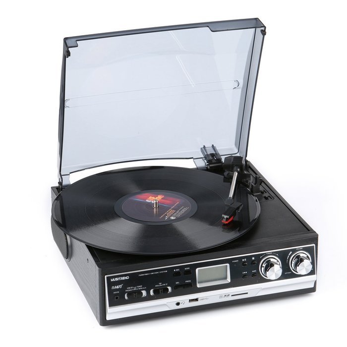 Record Player Musitrend Belt Drive 3 Speed Turntable with LCD Display Supports USB/SD encoding to MP3, Cassette... N5