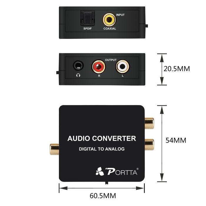 Portta PETDAS Digital Coaxial Toslink to Analog RCA L/R Audio Converter with 3.5mm Jack Support Headphone/Speaker... N3